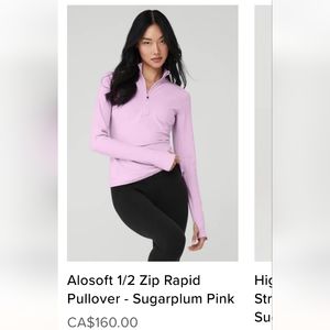 Alo yoga half zip pullover in sugarplum pink size large